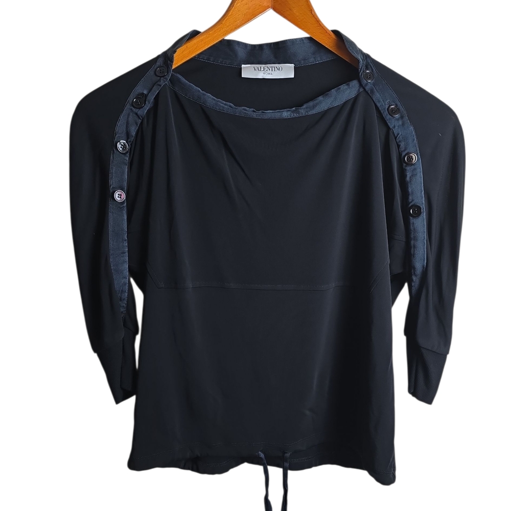 Valentino Roma Black Button-Detail Blouse